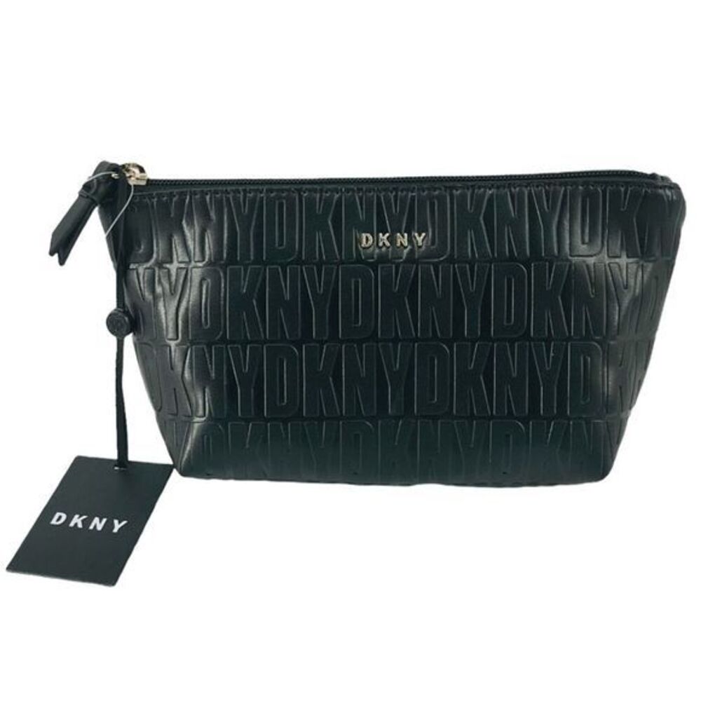 DKNY Makeup Bag NWT Embossed with DKNY Black Leather Feel